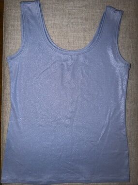 White House Black Market Silver-Blue Shimmer Scoop Neck Tank
